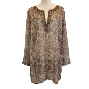 NEW CHICO'S SZ 3 (16-18) Embellished Chiffon Semi-sheer Snake Print Tunic Top